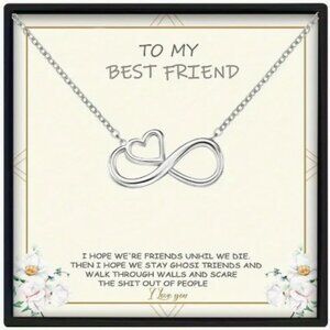 Trendy Silver Infinity Heart Pendant Necklace With Gift Cards